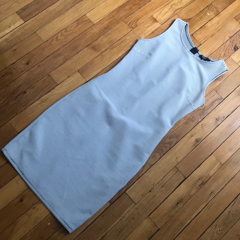 White and black striped shift dress